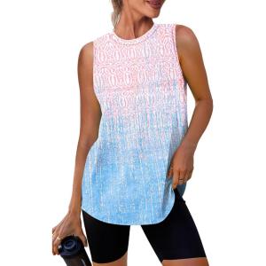 Womens Workout Tank Tops Lightweight Sleeveless Shirts for Women Loose Fit Tops for Athletic Running Tennis Yoga(Pink Blue)