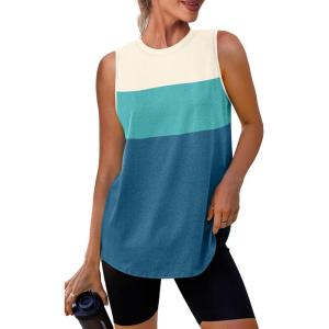 Womens Workout Tank Tops Lightweight Sleeveless Shirts for Women Loose Fit Tops for Athletic Running Tennis Yoga(White Green Blue)