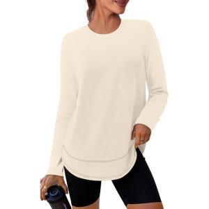 XIEERDUO Women’s Workout Tops Long Sleeve Quick Dry UPF 50+ Sun Protection Shirts for Hiking Running S-3XL(10 Apricot Cream White)