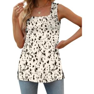 XIEERDUO Summer Tank Tops for Women Square Neck Loose Fit Casual Fashion Flowy Sleeveless(Beige Leopard)