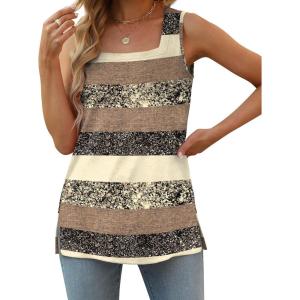 XIEERDUO Summer Tank Tops for Women Square Neck Loose Fit Casual Fashion Flowy Sleeveless(Stripes 4)