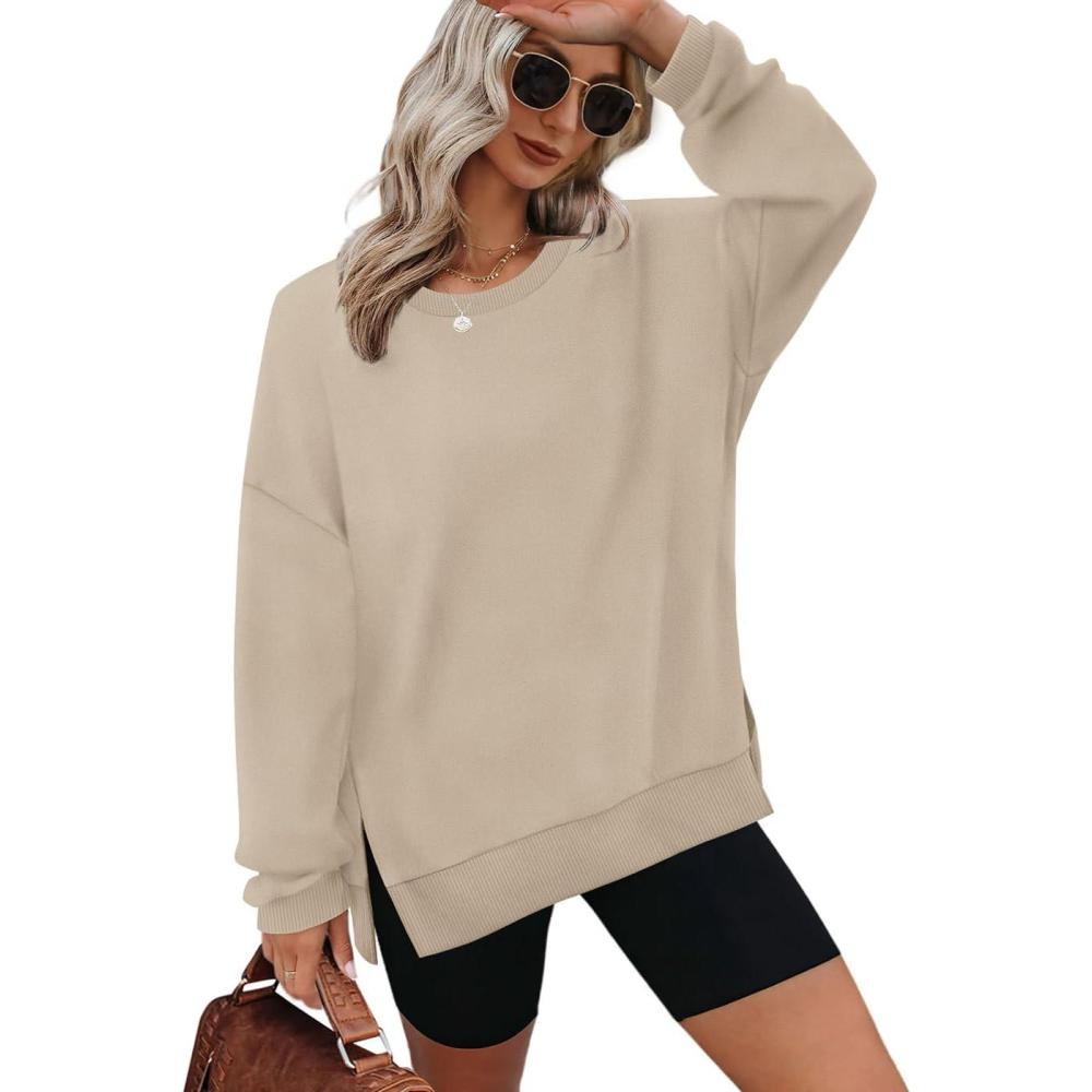 image:imageXIEERDUO Womens Oversized Sweatshirts Pullover Casual Crewneck Long Sleeve Tops Comfy02khaki