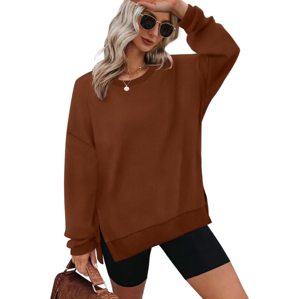 image:imageXIEERDUO Womens Oversized Sweatshirts Pullover Casual Crewneck Long Sleeve Tops Comfy03caramel