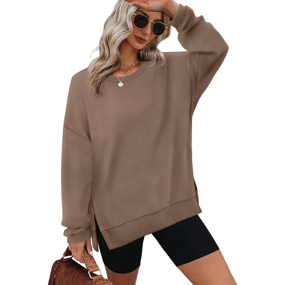 image:imageXIEERDUO Womens Oversized Sweatshirts Pullover Casual Crewneck Long Sleeve Tops Comfy04coffee