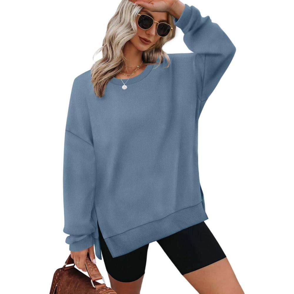 image:imageXIEERDUO Womens Oversized Sweatshirts Pullover Casual Crewneck Long Sleeve Tops Comfy05blue