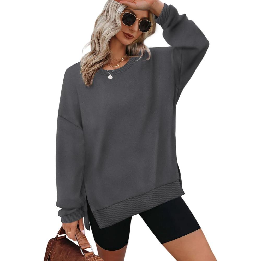 image:imageXIEERDUO Womens Oversized Sweatshirts Pullover Casual Crewneck Long Sleeve Tops Comfy07grey