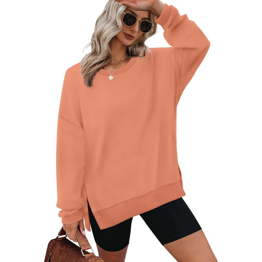 image:imageXIEERDUO Womens Oversized Sweatshirts Pullover Casual Crewneck Long Sleeve Tops Comfy11orange