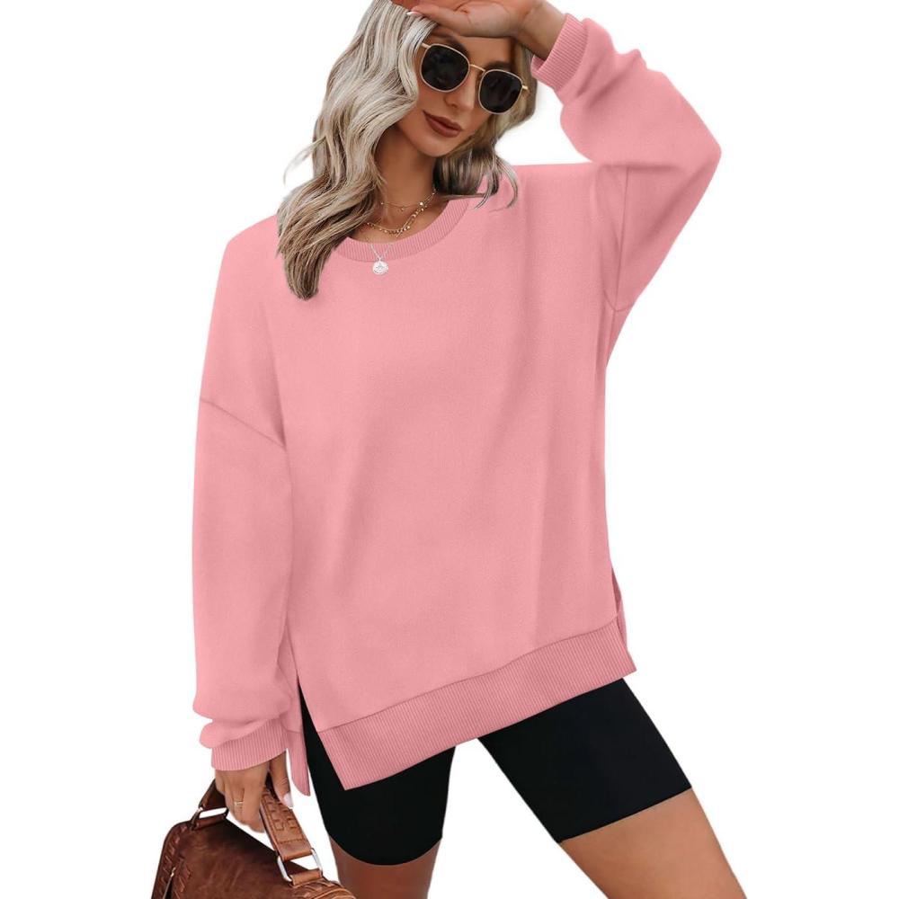 image:imageXIEERDUO Womens Oversized Sweatshirts Pullover Casual Crewneck Long Sleeve Tops Comfy13coral