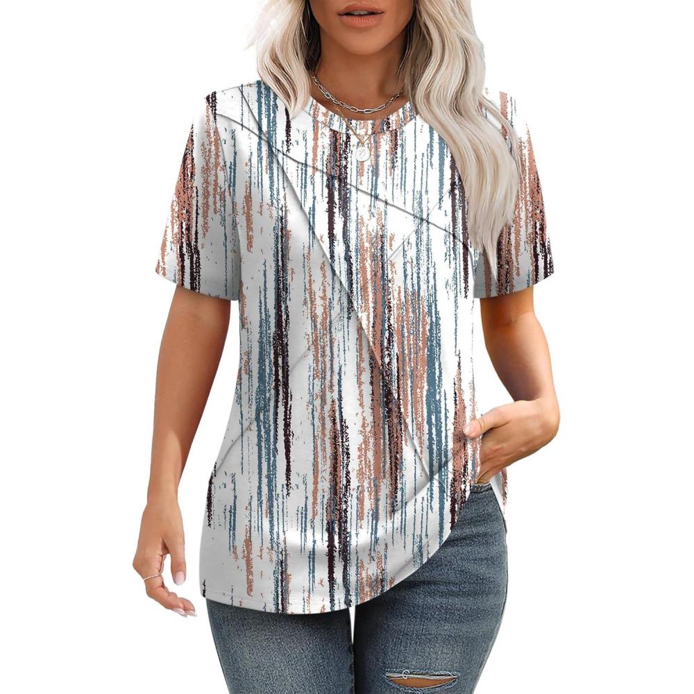 image:imageSummer Tops for Women 2025 Cute Green Blouses Dressy Casual Pleated Short Sleeve Shirts Trendy SZ Tie Dye