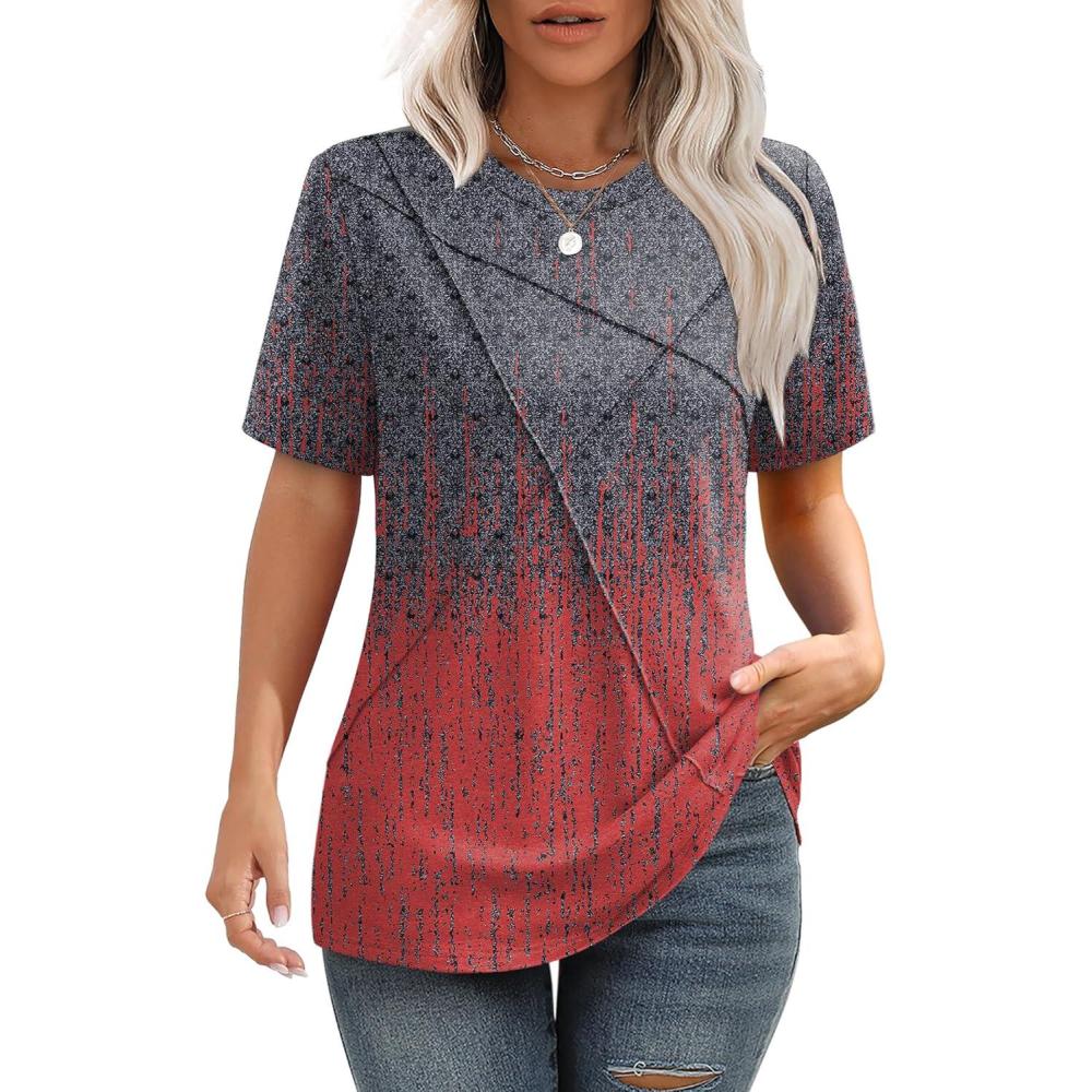 image:imageSummer Tops for Women 2025 Cute Green Blouses Dressy Casual Pleated Short Sleeve Shirts Trendy SZ Tiedye B