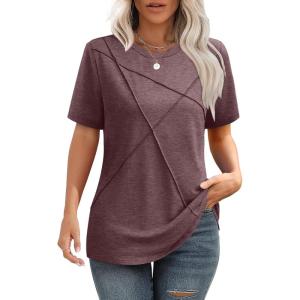 Summer Tops for Women 2025 Cute Green Blouses Dressy Casual Pleated Short Sleeve Shirts Trendy S(Dark Red)