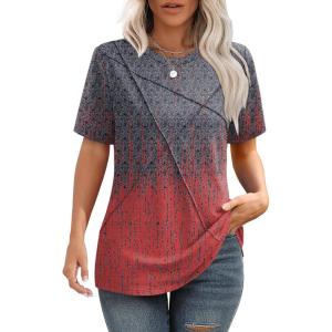 Summer Tops for Women 2025 Cute Green Blouses Dressy Casual Pleated Short Sleeve Shirts Trendy S(Z Tie-dye B)