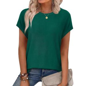 XIEERDUO Short Sleeve Sweater for Women Summer Lightweight Boho Tops Clothes Beach Vacation Outfits 2026(Solid Green)