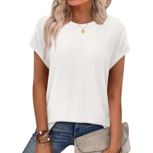 XIEERDUO Short Sleeve Sweater for Women Summer Lightweight Boho Tops Clothes Beach Vacation Outfits 2026(Solid a White)