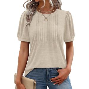 XIEERDUO Womens Tops Summer Short Sleeve Sweater Dressy Casual Blouses Business Trendy Tunic Shirts Fashion Clothes 2026(Apricot)