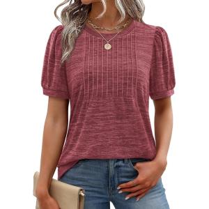 XIEERDUO Womens Tops Summer Short Sleeve Sweater Dressy Casual Blouses Business Trendy Tunic Shirts Fashion Clothes 2026(Burgundy)