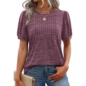 XIEERDUO Womens Tops Summer Short Sleeve Sweater Dressy Casual Blouses Business Trendy Tunic Shirts Fashion Clothes 2026(Purple)