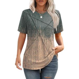 Summer Tops for Women 2025 Cute Green Blouses Dressy Casual Pleated Short Sleeve Shirts Trendy S(Z Grey Coral)