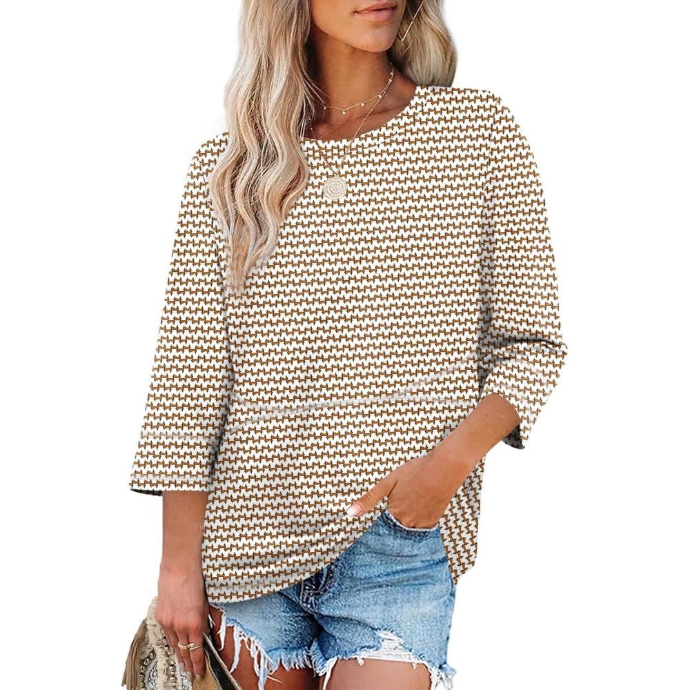image:imageXIEERDUO 34 Length Sleeve Tops for Women Business Casual Blouses Slit Side Shirts Blouses Summer Fashion Clothes 20261floral Stripes