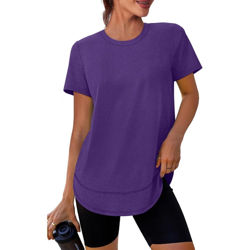 image:imageXIEERDUO Womens Workout Tops Short Sleeve Shirts with Sun Protection UPF 50 Quick Dry Outfits for Hiking Running S3XL10 Purple