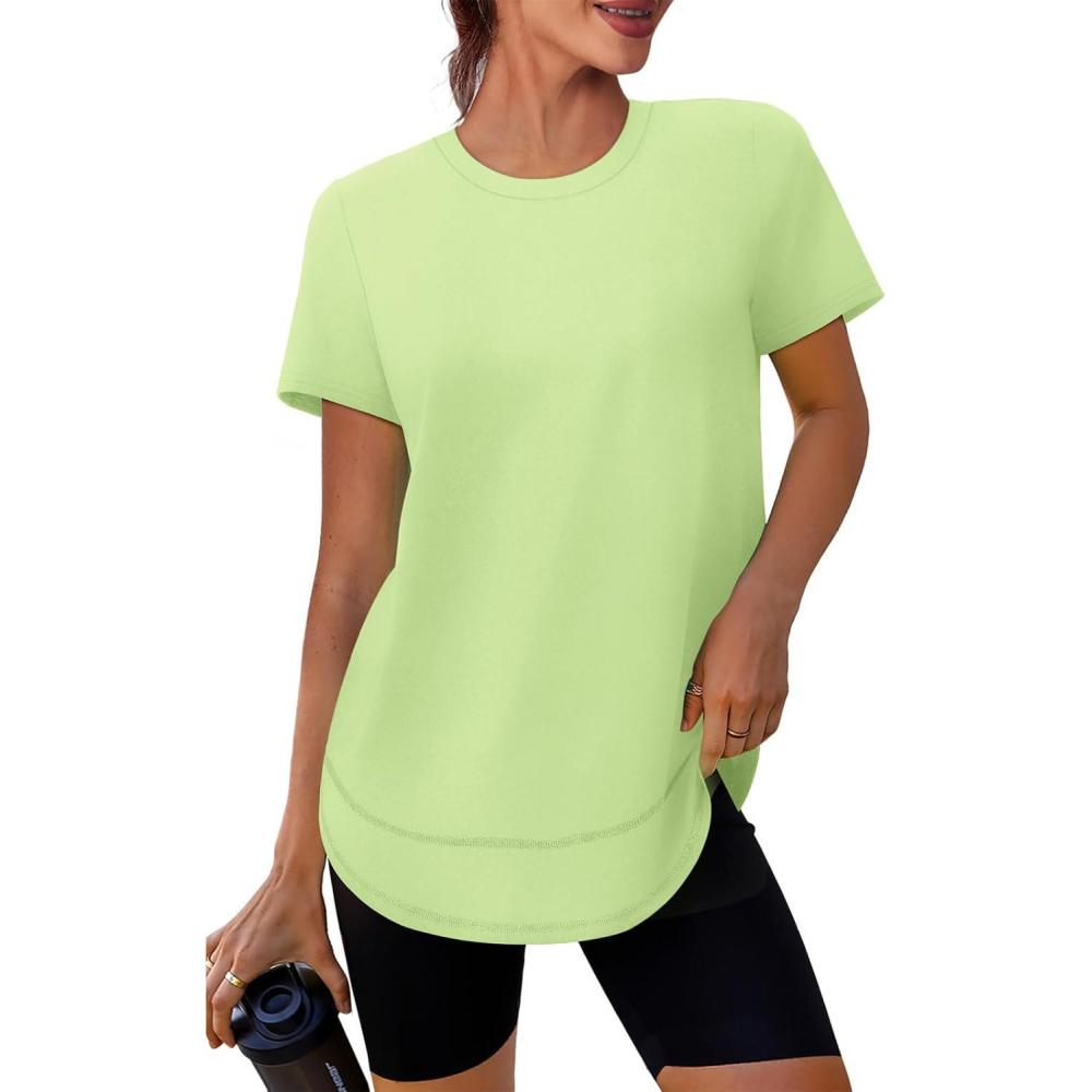 image:imageXIEERDUO Womens Workout Tops Short Sleeve Shirts with Sun Protection UPF 50 Quick Dry Outfits for Hiking Running S3XL20 Yellow Green