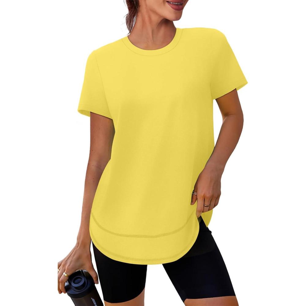 image:imageXIEERDUO Womens Workout Tops Short Sleeve Shirts with Sun Protection UPF 50 Quick Dry Outfits for Hiking Running S3XL21 Yellow