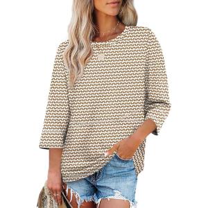 XIEERDUO 3/4 Length Sleeve Tops for Women Business Casual Blouses Slit Side Shirts Blouses Summer Fashion Clothes 2026(1-floral Stripes)