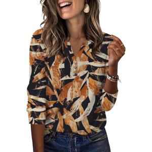 XIEERDUO 3/4 Length Sleeve Womens Tops Fashion Clothing V Neck T Shirts Dressy Blouses Business Casual Outfits Tunic Tops(B-black Floral)