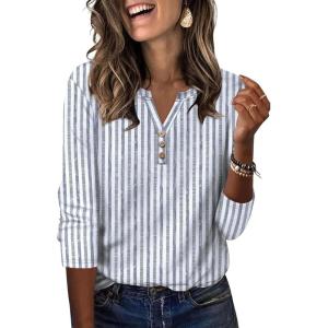 XIEERDUO 3/4 Length Sleeve Womens Tops Fashion Clothing V Neck T Shirts Dressy Blouses Business Casual Outfits Tunic Tops(C-blue Stripes)