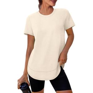 XIEERDUO Womens Workout Tops Short Sleeve Shirts with Sun Protection UPF 50+ Quick Dry Outfits for Hiking Running S-3XL(07 Apricot Cream White)