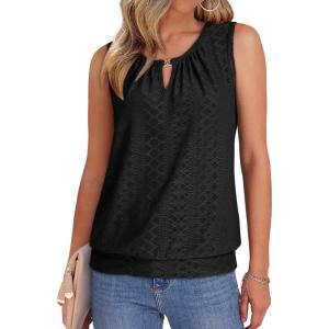 XIEERDUO Womens Tank Tops Keyhole V Neck Tank Tops Summer Tops for Women 2025 Eyelet Embroidered Loose Fit(Black)