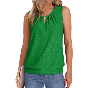 XIEERDUO Womens Tank Tops Keyhole V Neck Tank Tops Summer Tops for Women 2025 Eyelet Embroidered Loose Fit(Bright Green)