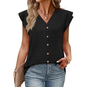 Womens Tops Ruffle Sleeve Shirts Ladies Tops and Blouses Spring Clothes Tank Tops for Women Business Casual Outfits(Black)