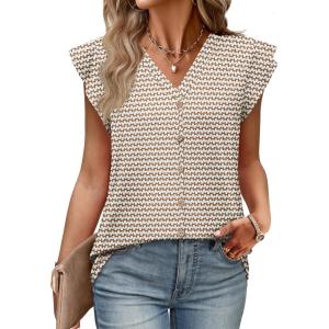 Womens Tops Ruffle Sleeve Shirts Ladies Tops and Blouses Spring Clothes Tank Tops for Women Business Casual Outfits(Brown Stripe)