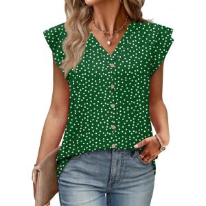 Womens Tops Ruffle Sleeve Shirts Ladies Tops and Blouses Spring Clothes Tank Tops for Women Business Casual Outfits(Green Dot)