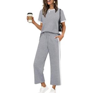 XIEERDUO Women’s Side Slit Lounge Sets 2026 Fashion 2 Piece Travel Outfits Cozy Loungewear Wide Leg Tracksuits S-3XL(Unique Grey)
