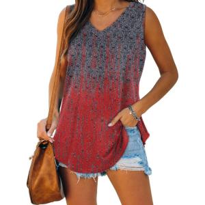 XIEERDUO Womens Tank Tops V Neck Basic Solid Color Casual Flowy Summer Sleeveless(Red Ash Printing)