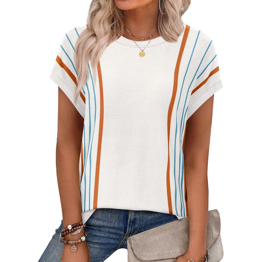 image:imageXIEERDUO Short Sleeve Sweater for Women Summer Lightweight Boho Tops Clothes Beach Vacation Outfits 2026A Boho a White