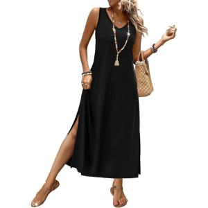 XIEERDUO Maxi Dresses for Women 2026 Beach Vacation Clothes Sleeveless Summer Boho Sundresses with Pockets S-2Xl(Black)
