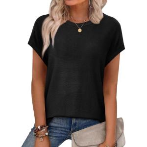 XIEERDUO Short Sleeve Sweater for Women Summer Lightweight Boho Tops Clothes Beach Vacation Outfits 2026(A Solid Black)