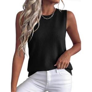 XIEERDUO Sweater Vest Women Crewneck Ribbed Knit Tank Tops Sleeveless Summer Tops Business Casual Outfits Work Blouses(Black)