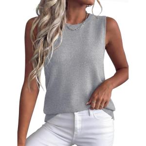 XIEERDUO Sweater Vest Women Crewneck Ribbed Knit Tank Tops Sleeveless Summer Tops Business Casual Outfits Work Blouses(Gray)
