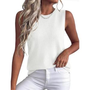 XIEERDUO Sweater Vest Women Crewneck Ribbed Knit Tank Tops Sleeveless Summer Tops Business Casual Outfits Work Blouses(White)
