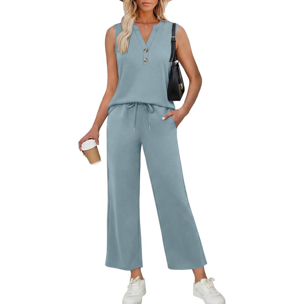 image:imageXIEERDUO Two Piece Lounge Sets for Women Summer Vacation Beach Travel Airport Outfits Casual Cruise Fashion 2026Aqua Blue