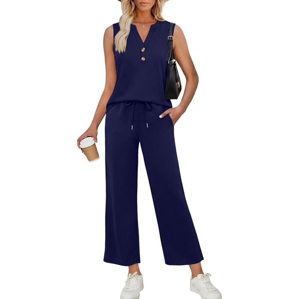 image:imageXIEERDUO Two Piece Lounge Sets for Women Summer Vacation Beach Travel Airport Outfits Casual Cruise Fashion 2026Dark Blue