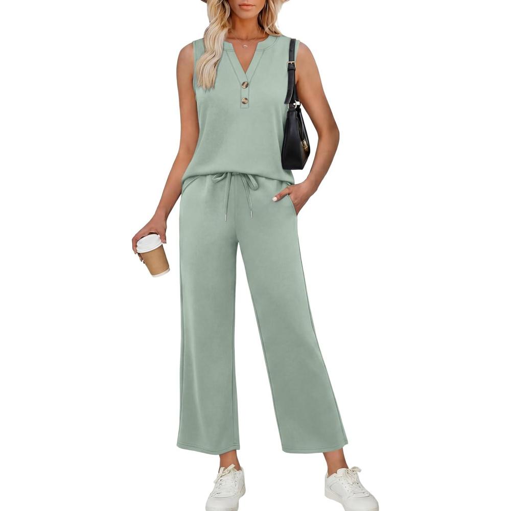 image:imageXIEERDUO Two Piece Lounge Sets for Women Summer Vacation Beach Travel Airport Outfits Casual Cruise Fashion 2026Green