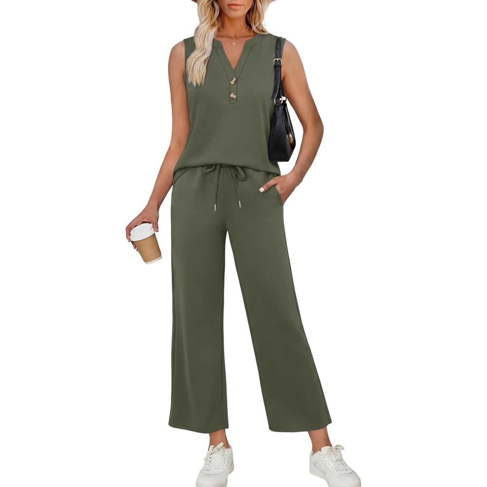 image:imageXIEERDUO Two Piece Lounge Sets for Women Summer Vacation Beach Travel Airport Outfits Casual Cruise Fashion 2026Olive Green
