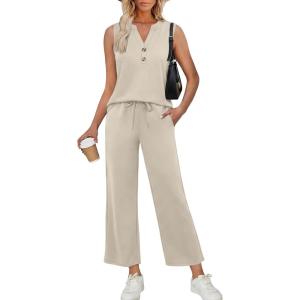 XIEERDUO Two Piece Lounge Sets for Women Summer Vacation Beach Travel Airport Outfits Casual Cruise Fashion 2026(Apricot)