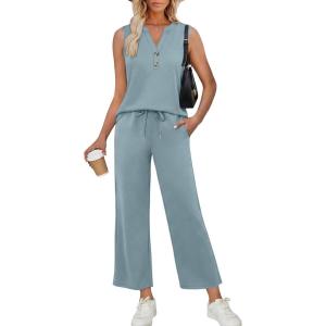 XIEERDUO Two Piece Lounge Sets for Women Summer Vacation Beach Travel Airport Outfits Casual Cruise Fashion 2026(Aqua Blue)