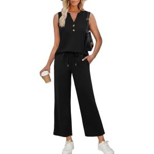 XIEERDUO Two Piece Lounge Sets for Women Summer Vacation Beach Travel Airport Outfits Casual Cruise Fashion 2026(Black)